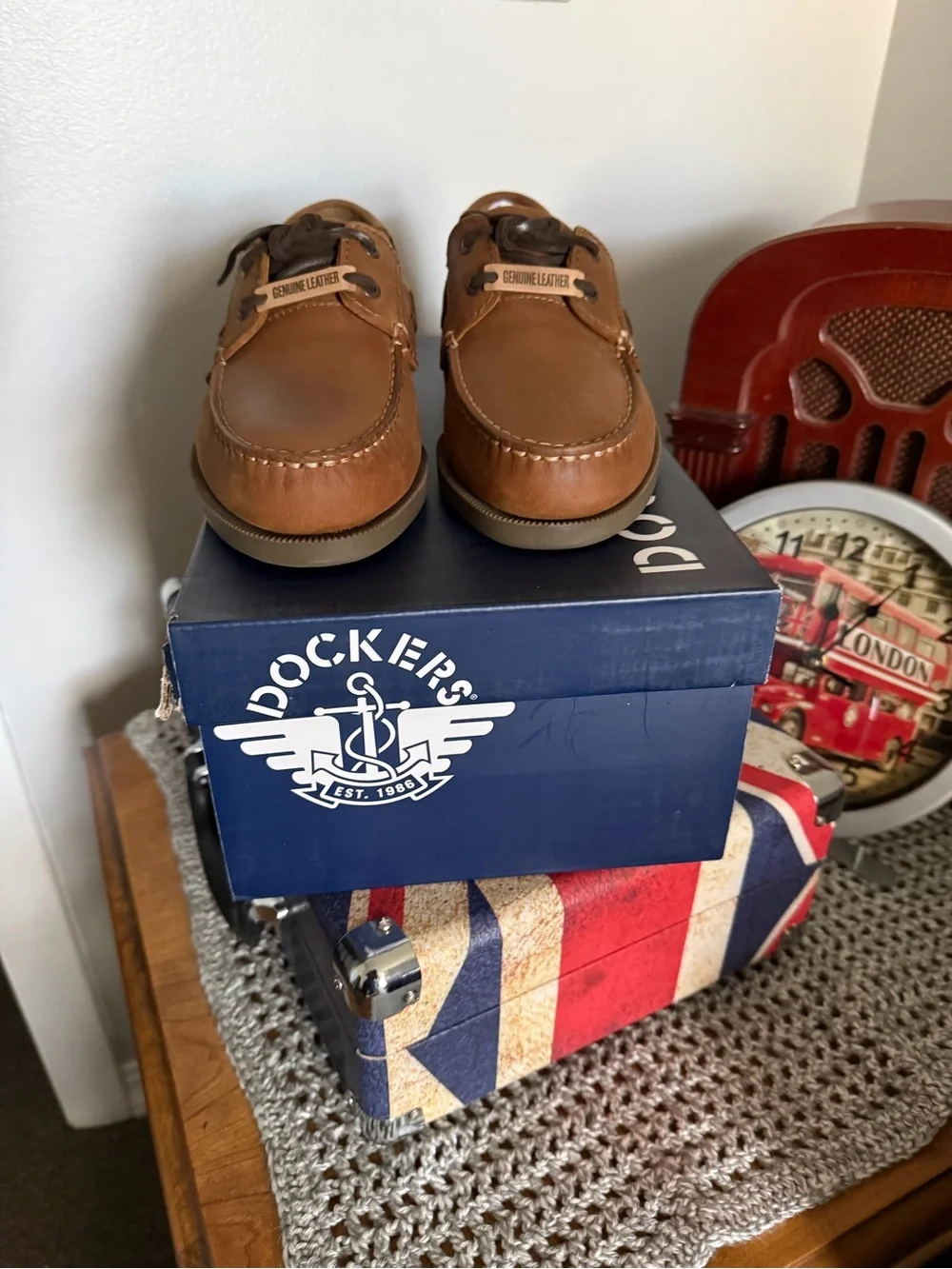 Dockers Men's Tan Leather Boat Shoes with Lace Detail
